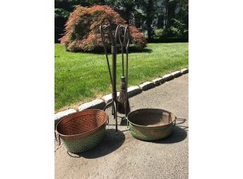 Fireplace Utensils And Copper Pots