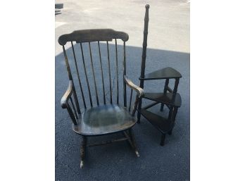 Vintage Rocking Chair And Plant Stand