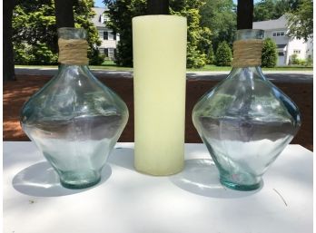 Pottery Barn Tall Candle & Glass Bottles
