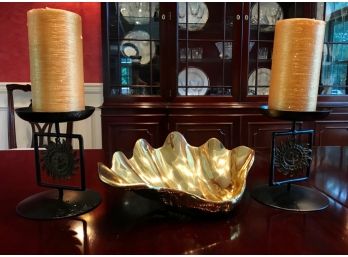 Brass Shell Dish & Candle Holders