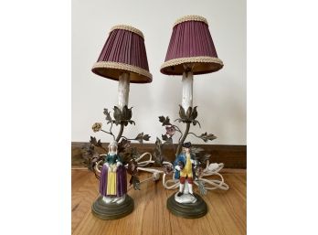 Figural Victorian Porcelain Lamps With Shades