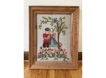 Lovely Stitched Needlepoint & Framed Vintage Wall Art