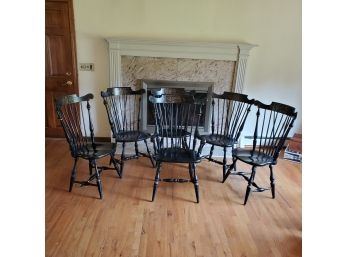 Six Classy Black With Harvest Decals Windsor Spindle Back & Saddle Seat Chairs