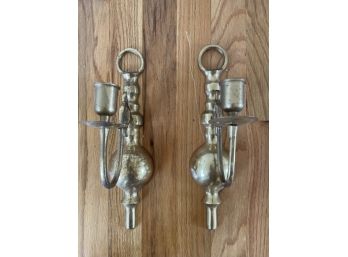 Lovely Pair Of Brass Candle Wall Sconces Holders