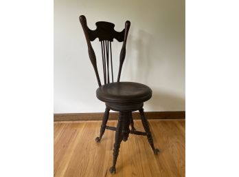 Antique Saloon Swivel Piano Chair With Brass & Glass Ball & Claw Feet