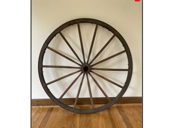 Antique Wooden And Metal Wagon Wheel With Flat Steel Tire