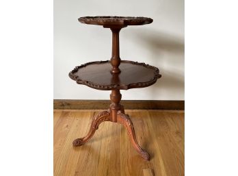 Antique Double Tiered Stand With Lovely Hand Carved Pie Crust Edges