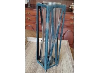 Vintage Tall Glass & Metal Candlestick Holder Tower