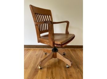 Vintage Mission Oak Desk Office Swivel Chair With Wheels