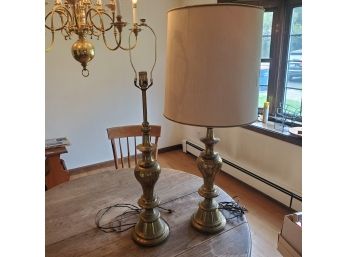 Pair Of Tall Vintage Stiffel Brass Lamps With One Shade