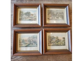 Lot Of Four Vintage Small Wood Framed Currier & Ives Prints