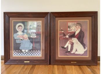 Pair Of Colonial Portraits : Boy And Girl Ethan Allen Artwork