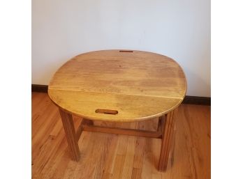 Vintage Oak Wood Drop Leaf Side Table With Handles