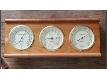 Brass & Wood Wall Thermometer - Barometer - Humidity Plaque From Springfield Instruments