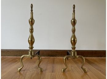 Vintage Brass And Cast Iron Andirons