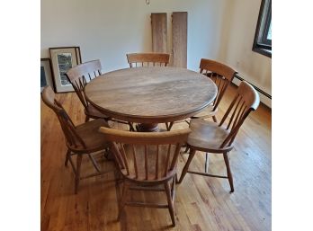 Vintage Nichols & Stone Of Gardner, Mass 6 Chairs & Oak Pedestal Table With Large Ball & Claw Feet & 2 Leaves