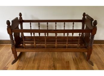 Antique Baby Rocking Cradle / Crib With Turned Legs