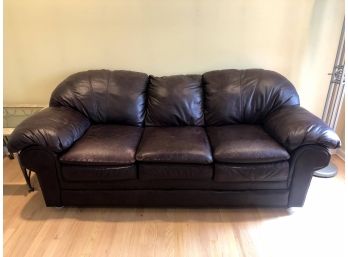 Large Cushioned Burgundy Pleather Couch