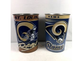 Pair Of St. Louis Rams Metal Trash Cans 15'H - 2 Pieces