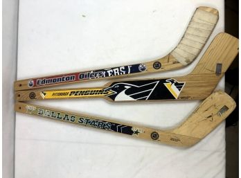 Lot Of 3 Miniature Wooden NHL Hockey Sticks