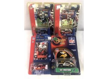 1999-2006 NFL Team Collectible Car And Player Card Johnson, George, Plummer, Vikings Mustang - 4 Pieces