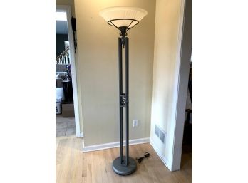 Large Ornate Metal Floor Lamp With Glass Shade