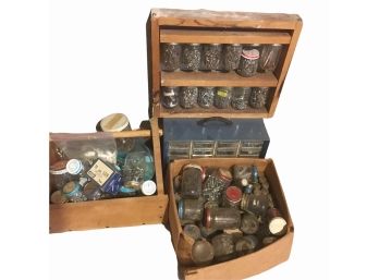 Lot Of Assorted Screws And Nails In Jars And Organizer.