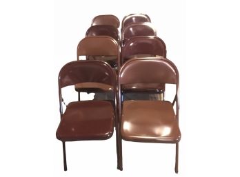 Set Of  8) Vintahe Meco Brown Metal Folding Chairs