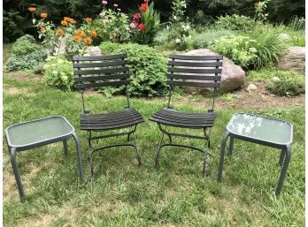 Pair Of POTTERY BARN Folding Chairs And Side Tables