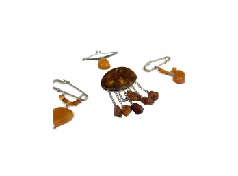 Genuine Amber Pendants And Broach