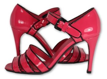 PRADA Pink/Black Patent Leather Strappy Sandal - Size 36.5