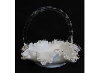 FENTON Silvercrest Milk Glass Basket (Jewelry Catchall / FlowerGirl Basket)
