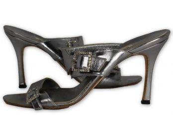 MANOLO BLAHNIK Silver Accented Buckle Sandal - Size 36.5 (RETAIL $1025.00)