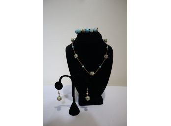 Ralph Lauren Gold Tone, Light Blue Stone, And Rhinestone Set