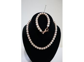 Bronze Italy Pearl Necklace And Bracelet Set