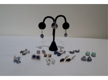 Blue Tones Pierced Earring Lot (13 Pair)