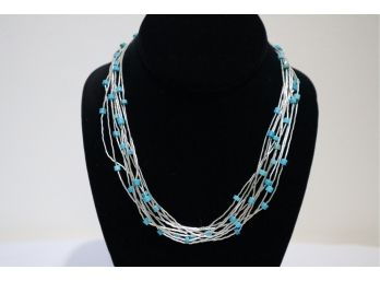 925 Sterling Silver With Turquoise Beads Necklace