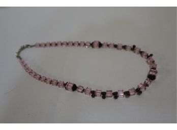 925 Sterling Silver And Pink Cut Glass Beads Necklace