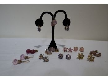 Pink And Purple Tone Pierced Earring Lot (11 Pair)