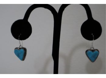 R. B. Running Bear Sterling And Turquoise Heart Earrings