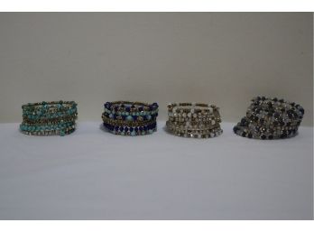 Rhinestone And Plastic Bead Coil Bracelets (4)