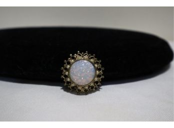 Karu Gold Tone With Faux Pearl And Opalescent Center Stone Pin