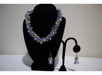 M & M Multi- Colored Pearl And Crystal Bead Necklace And 925 Sterling Silver Post Earrings