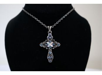 Lia Sophia Silver Tone Rhinestone Cross Necklace