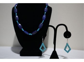 Jay King DTR 925 Sterling, Turquoise And Blue Stone Necklace With 925 Sterling Silver Post Turquoise Earrings