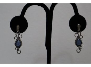 Carolyn Pollack 925 Sterling Silver And Blue Stone Earrings