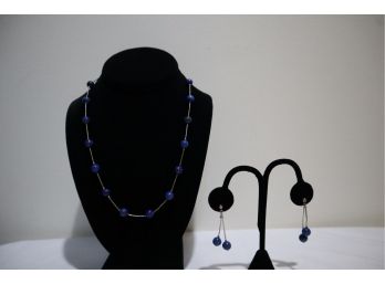 925 Sterling Silver And Lapis Necklace And Earrings