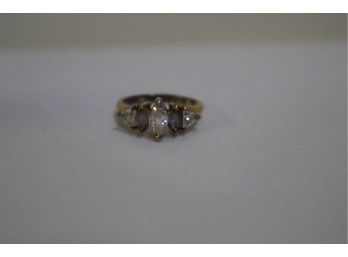 925 Sterling Silver And CZ With Gold Overlay Ring Size 6