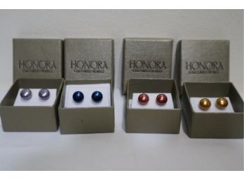 925 Sterling Silver Posts Honora Pearl Earrings (4 Pairs)