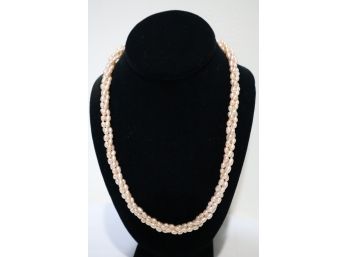 3 Strand Twisted Pink Pearl Necklace With Barrel Screw Clasp 21' Long